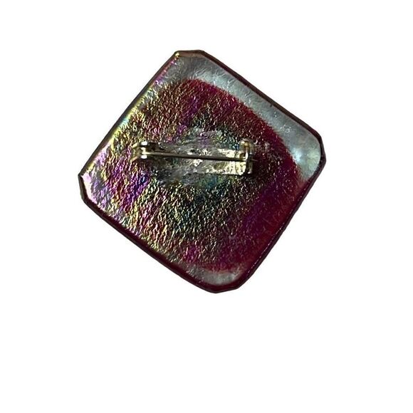 Mid Century Red Murano Glass Square Modernist Vintage Brooch Pin - Picture 4 of 5